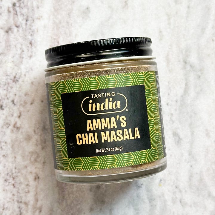 A bottle of garam masala and chai masala spice mix from Tasting India.
