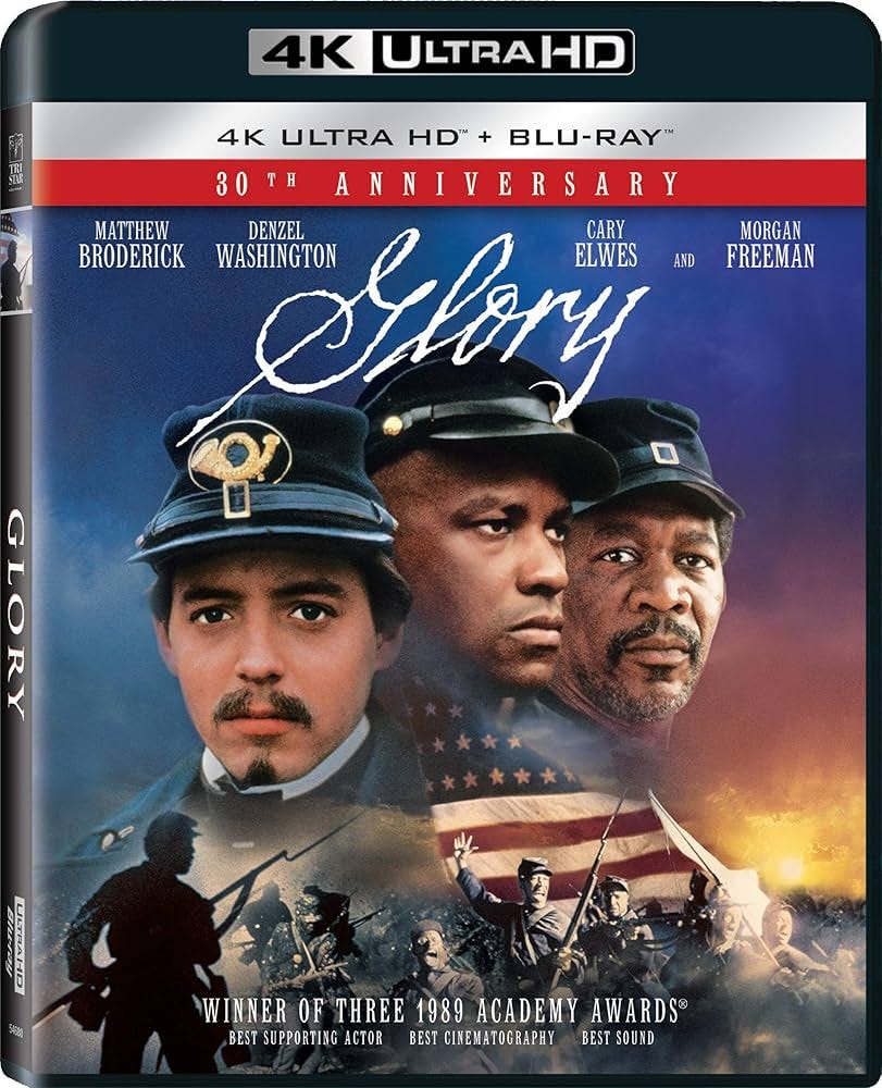 Amazon.com: Glory - 4K + Blu-ray + Digital : Matthew Broderick, Denzel  Washington, Cary Elwes, Morgan Freeman, Edward Zwick, Freddie Fields:  Movies & TV