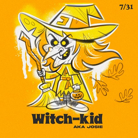 Spooky Kiddos are my custom character creations. They're kids dressed up in they're spookiest costumes. I drew one everyday for the entire month of October.