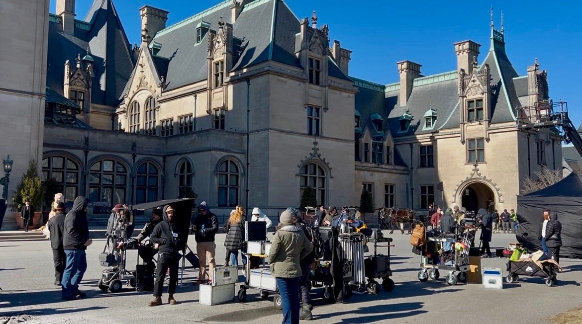 On set at Hallmark's A Grand Biltmore Christmas in Asheville