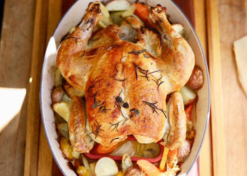 Roast Chicken with Pan-Roasted Vegetables, Cook the Vineyard