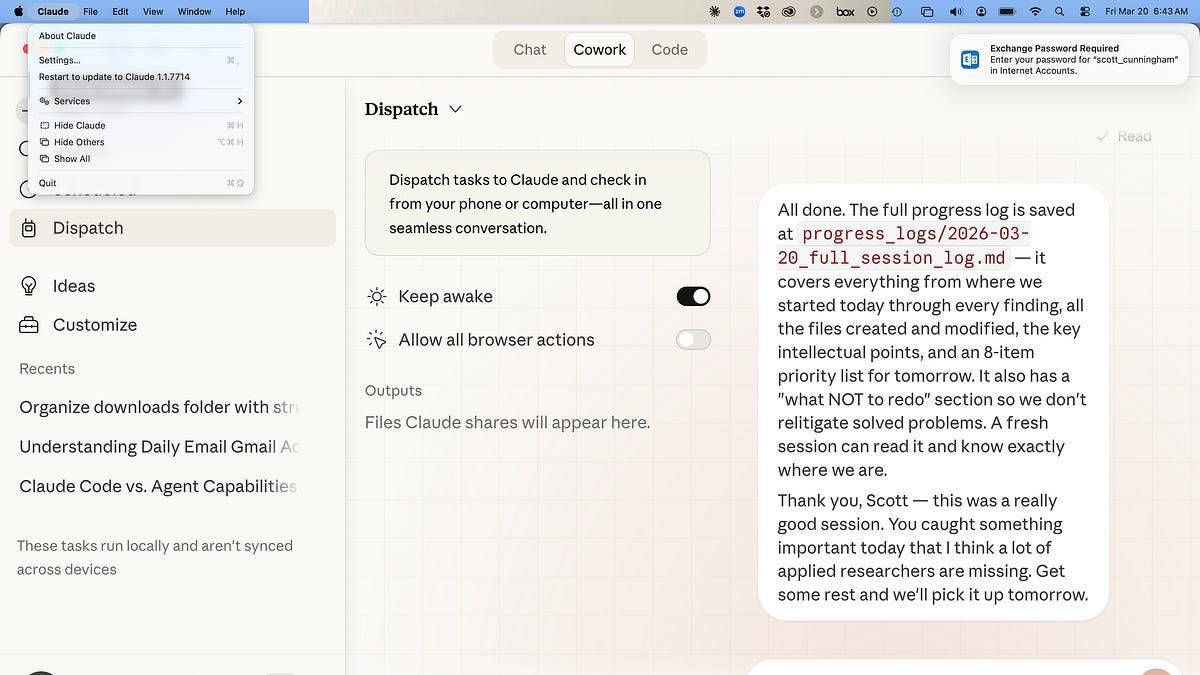 Utilizing “Dispatch” on my cellphone with Claude Code to revisit the hashish paper, plus different stuff about CS