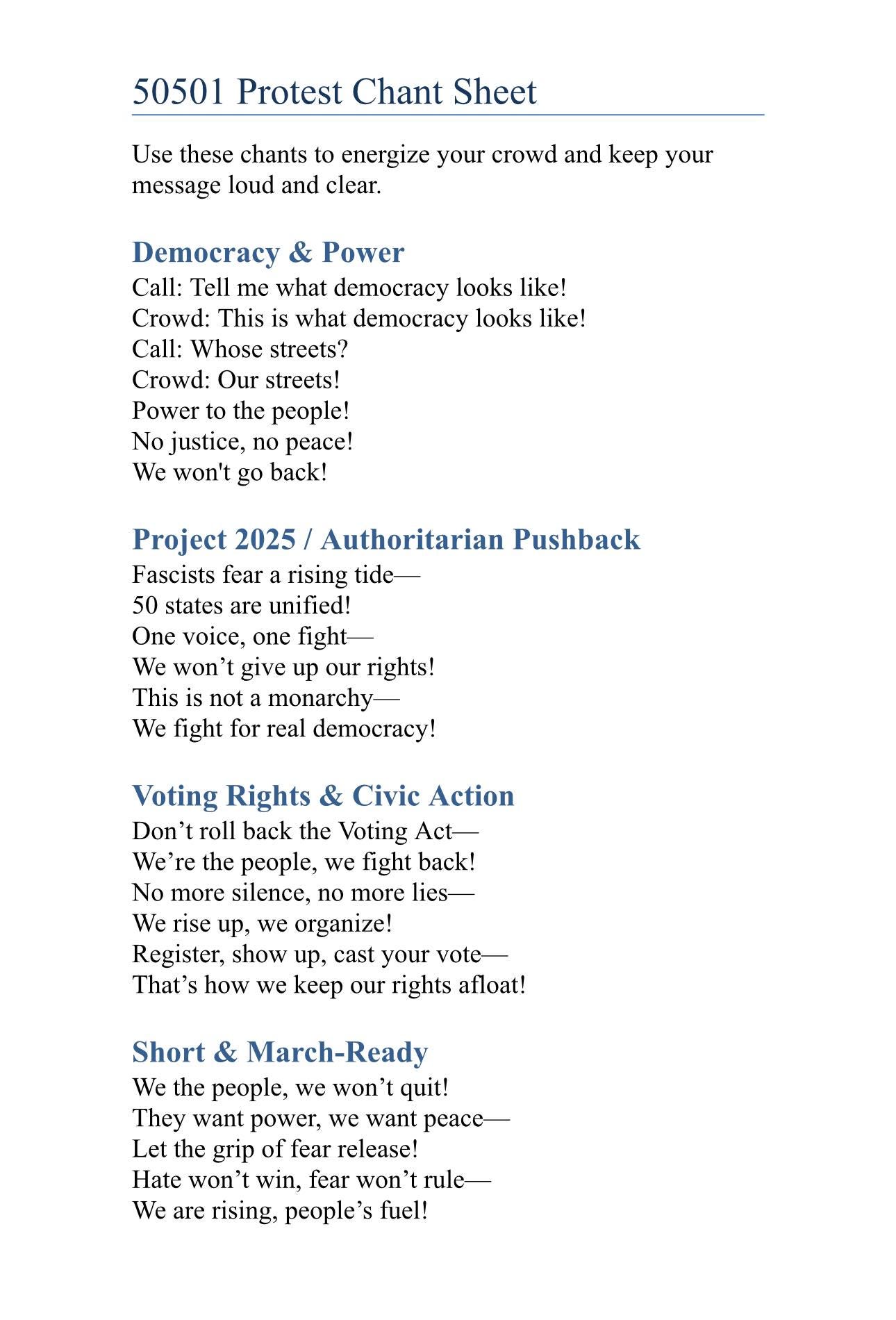 Protest Chants The 50501 Movement October 18th No Kings