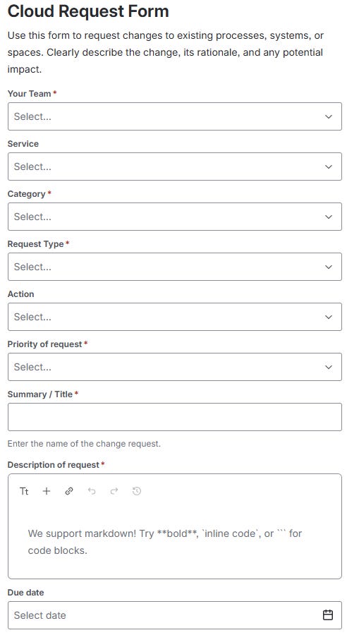 Cloud request form