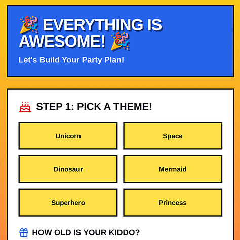 screenshots of a Party Planner app page