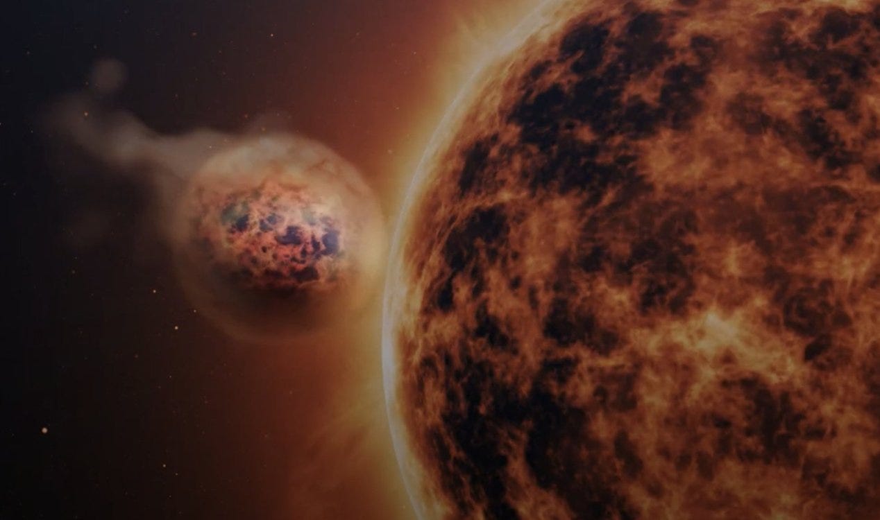 James Webb revela exoplaneta onde grãos de areia caem como chuva. James Webb revela exoplaneta onde grãos de areia caem como chuva.