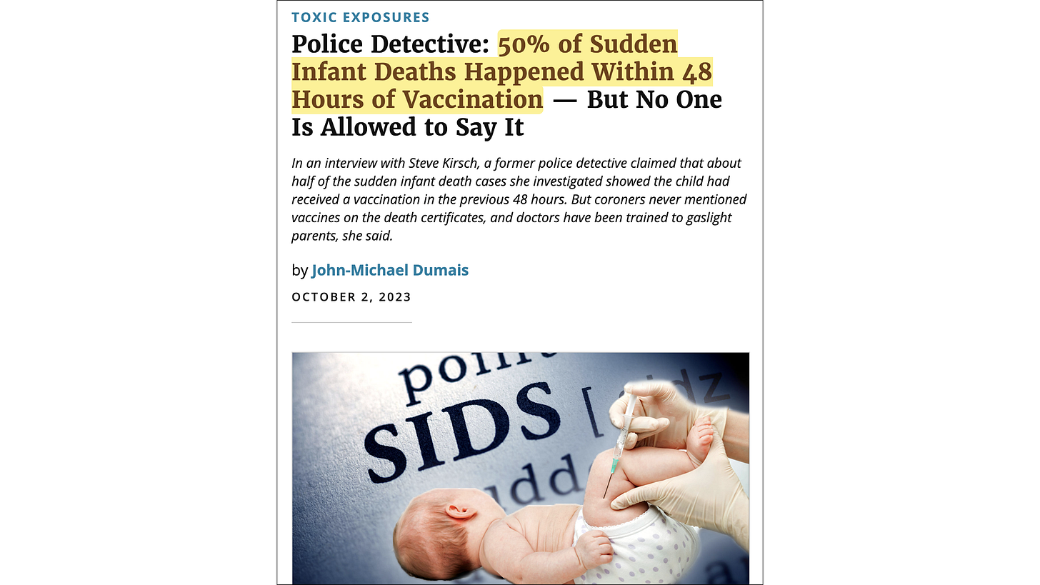 Police Detective: 50% of Sudden Infant Deaths Happened Within 48 Hours of Vaccination—But No One Is Allowed to Say It (Children’s Health Defense, 2023)