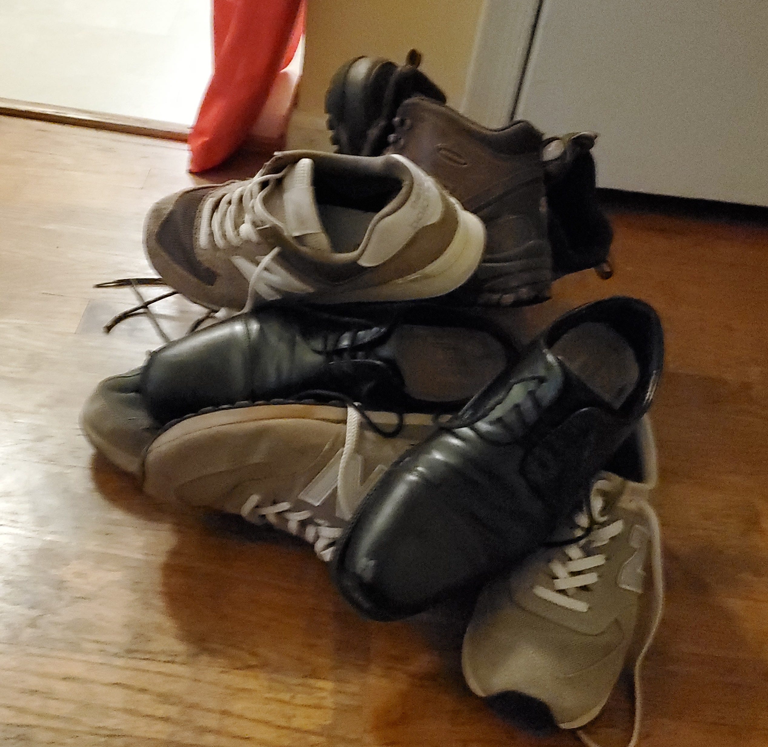 a photo of a pile of shoes