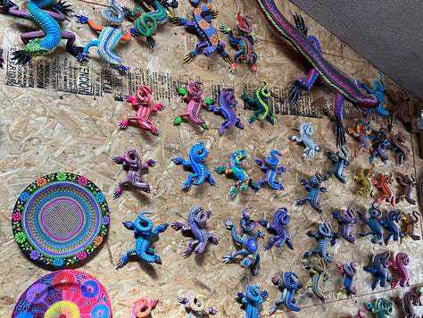 Wood carving and painting the colorful Alebrijes