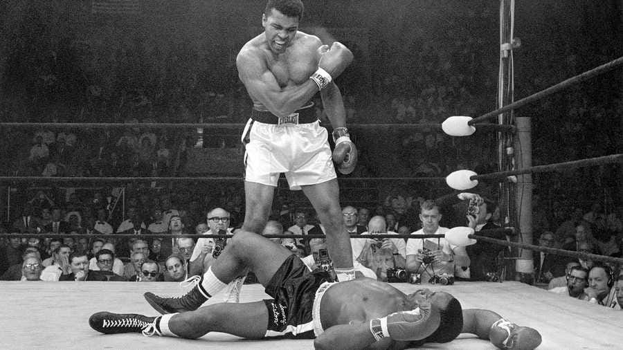 in this may 25, 1965, file photo, muhammad ali stands over sonny liston after knocking liston down during their' heavyweight championship bout in lewiston, maine ap photojohn rooney, file