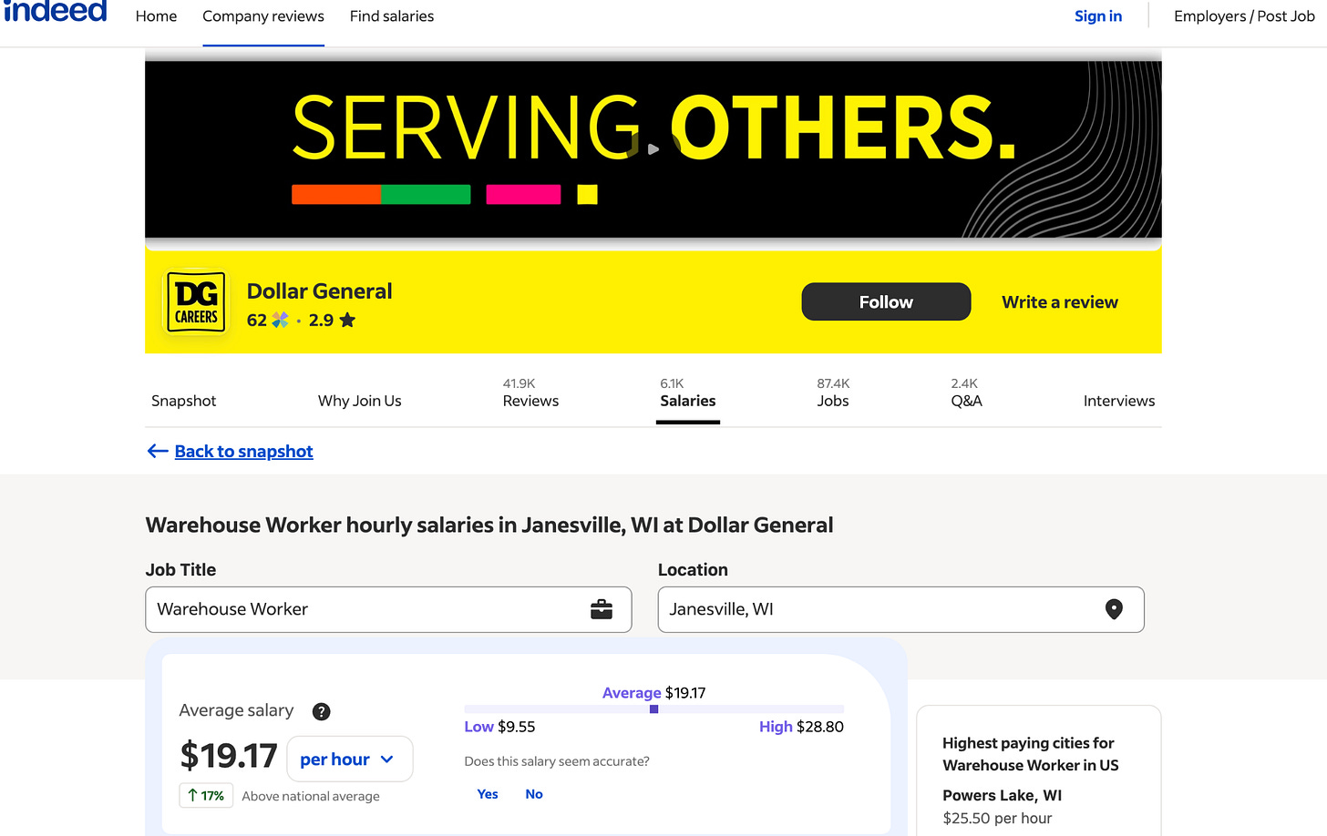 Average salary for Dollar General warehouse workers