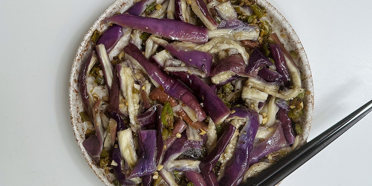 Steamed Eggplant with Charred Pepper Sauce
