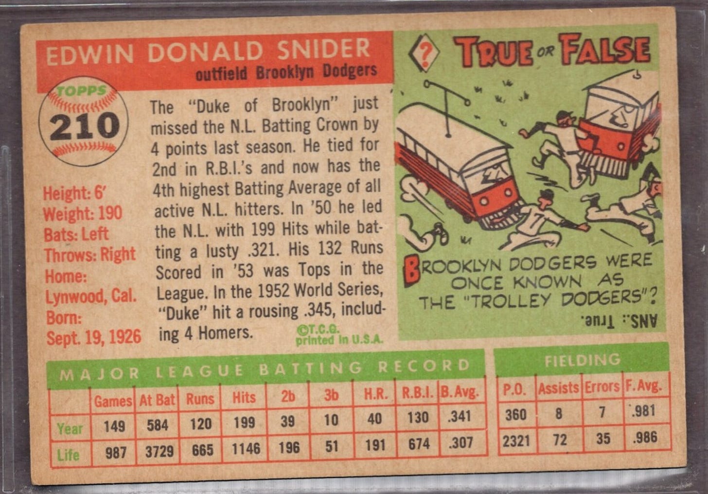 1956 Topps Duke Snider