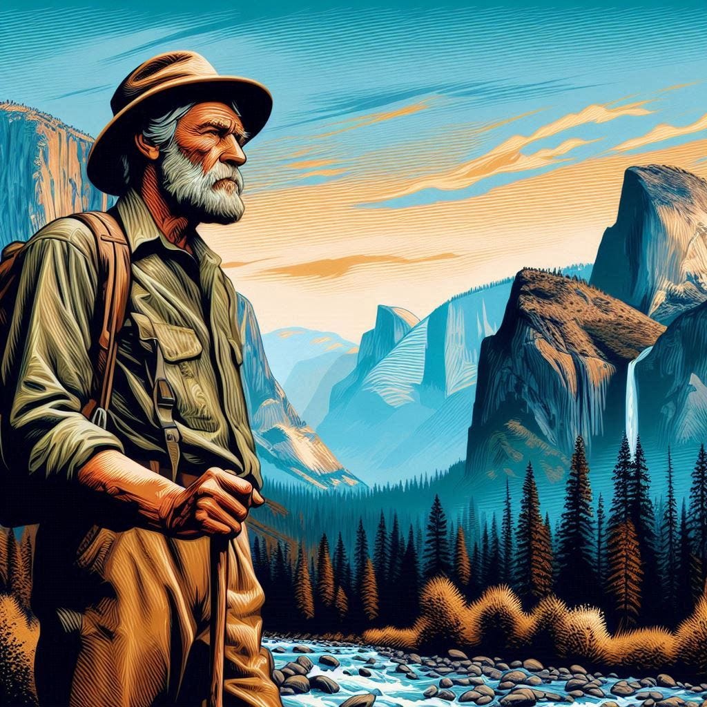 john muir in yosemite in the style of roy lichtenstein