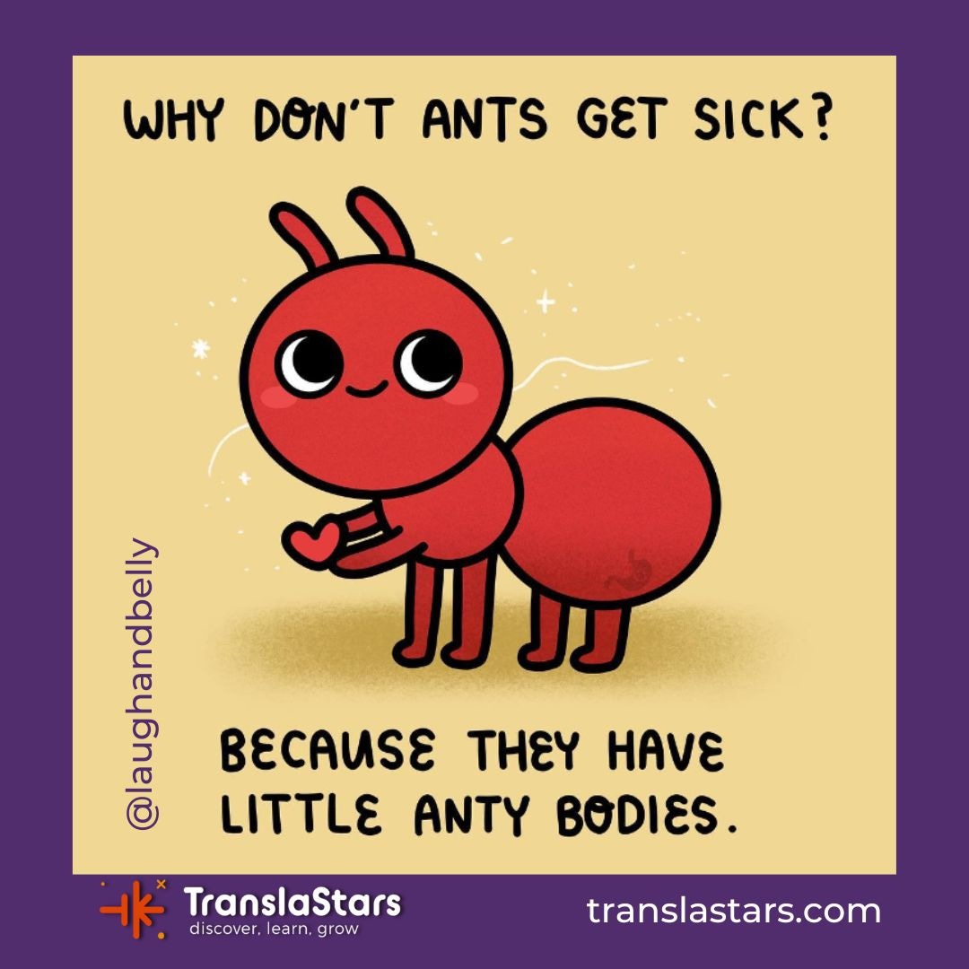 A cartoon of a red ant

Description automatically generated
