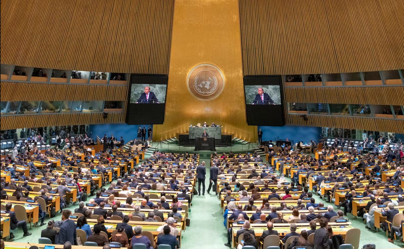 The UN Assembly Hall at the UN Headquarters in New York, where heads of state and delegates from 193 UN member states held the General Debate The UN Assembly Hall at the UN Headquarters in New York, where heads of state and delegates from 193 UN member states held the General Debate