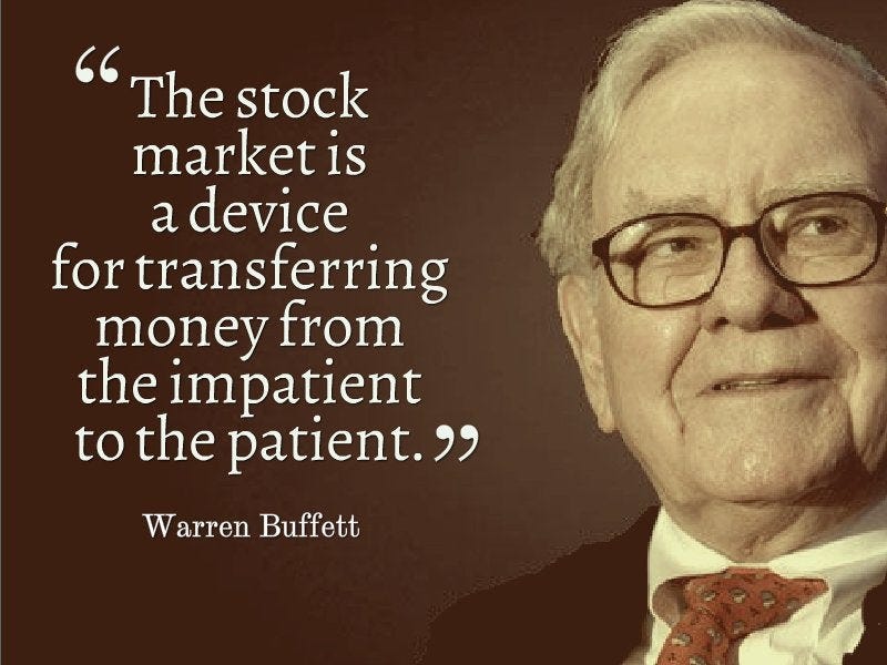 The stock market is a device for transferring money from the impatient to  the patient." -- Warren Buffett : r/Bitcoin