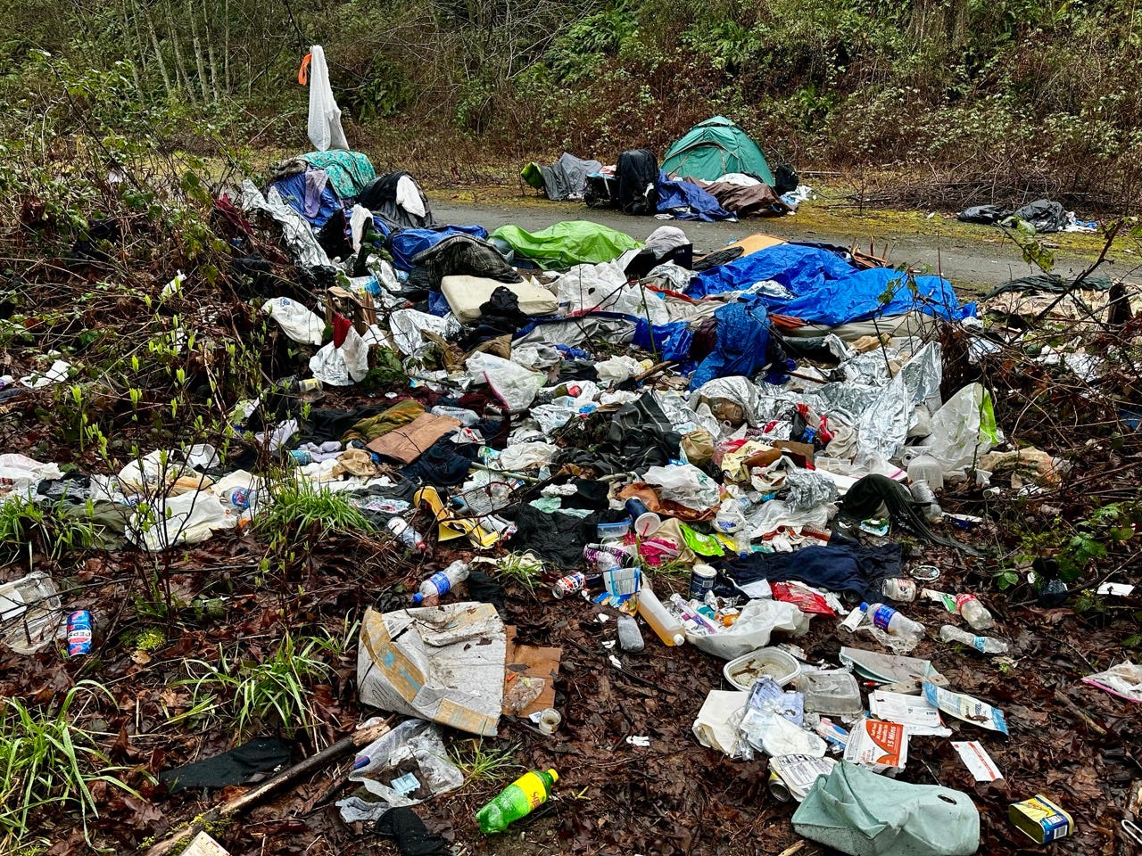 A pile of garbage on the ground

Description automatically generated