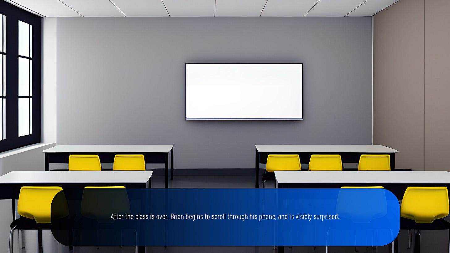An empty classroom with yellow chairs and a white TV screen. An empty classroom with yellow chairs and a white TV screen.