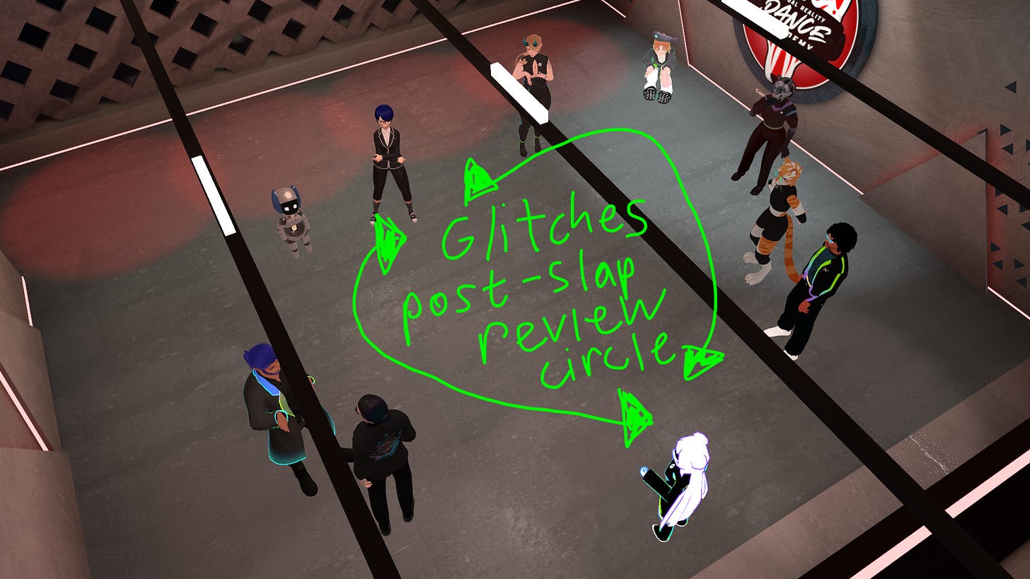 This is an annotated image of Glitches after slapping each other and we demonstrated some of our slaps to each other.