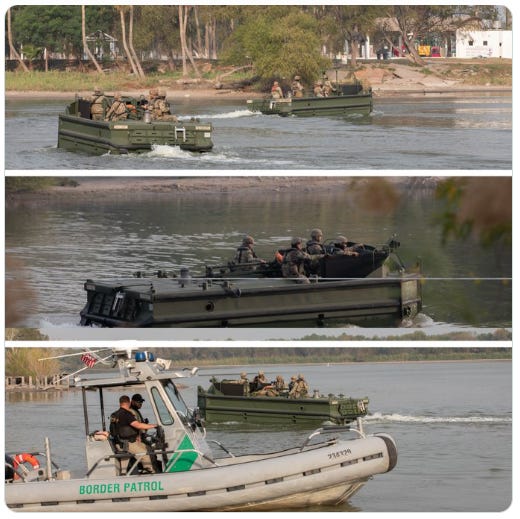 US Army M-30 boat crews and other US Federal Authorities patrolling the Rio Grande Border between Texas & Mexico (Joint Task Force Southern Border photos) US Army M-30 boat crews and other US Federal Authorities patrolling the Rio Grande Border between Texas & Mexico (Joint Task Force Southern Border photos)