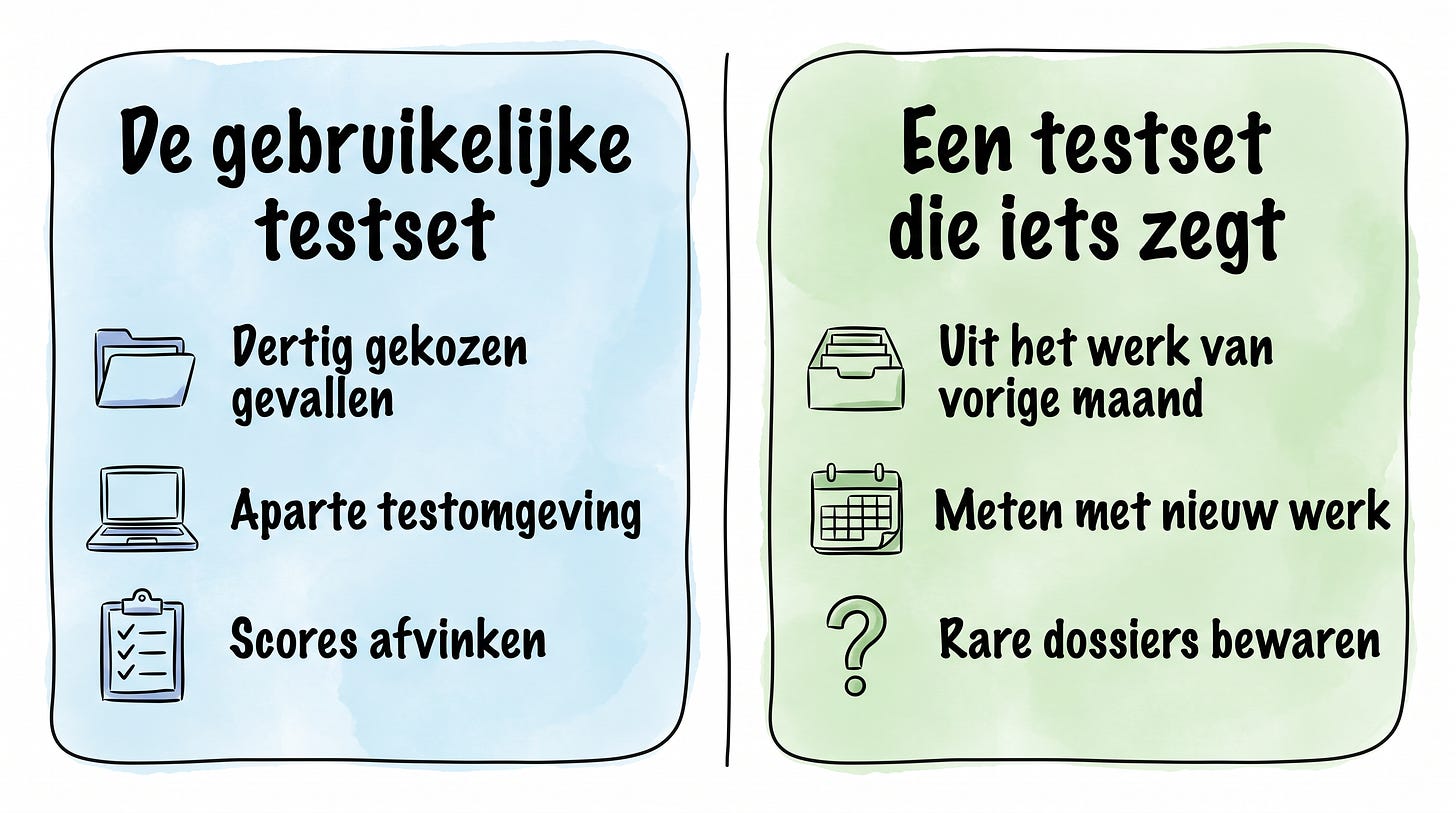 De gebruikelijke testset naast een testset die iets zegt