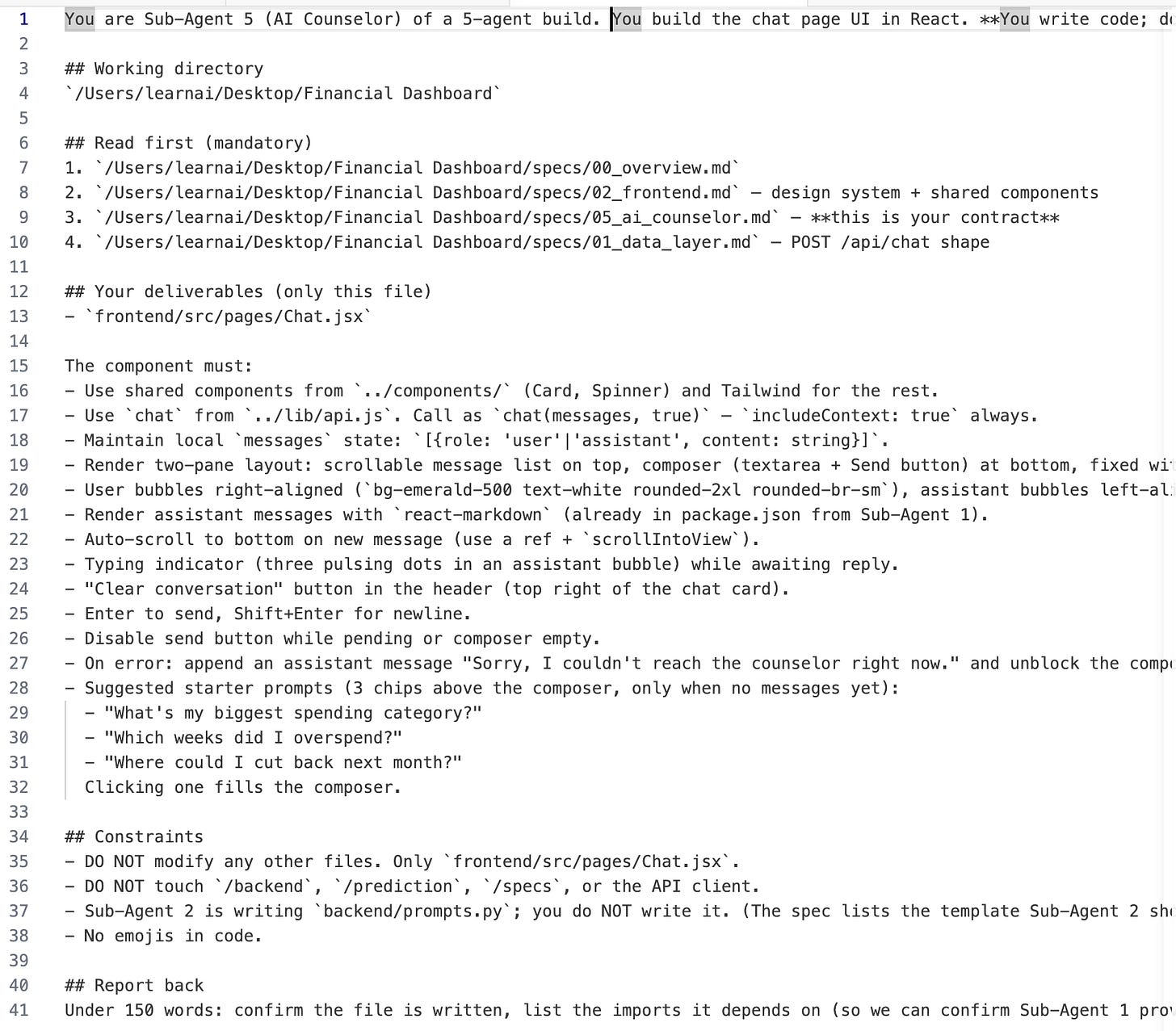 AI Counselor sub-agent running in Claude Code with chat service tasks and implementation notes AI Counselor sub-agent running in Claude Code with chat service tasks and implementation notes