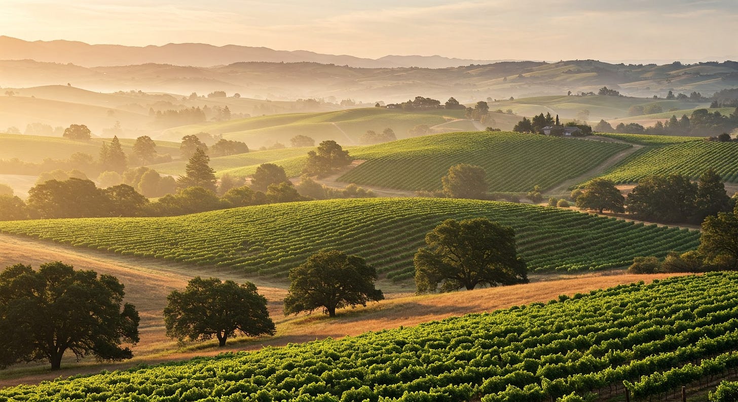  an image of Sonoma california vineyards, beautiful and dreamy, in a photojournalistic style.