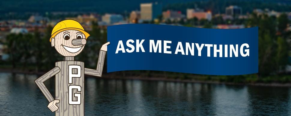 Illustration of Mr PG holding blue banner that reads 'ASK ME ANYTHING'