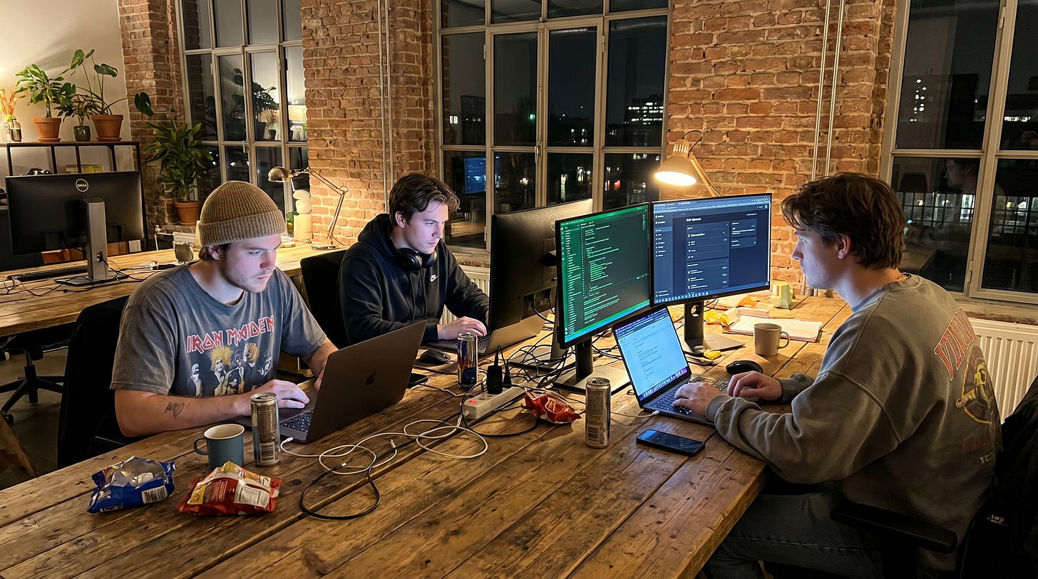 Tokenmaxers laat op de avond met dashboards en code Tokenmaxers laat op de avond met dashboards en code