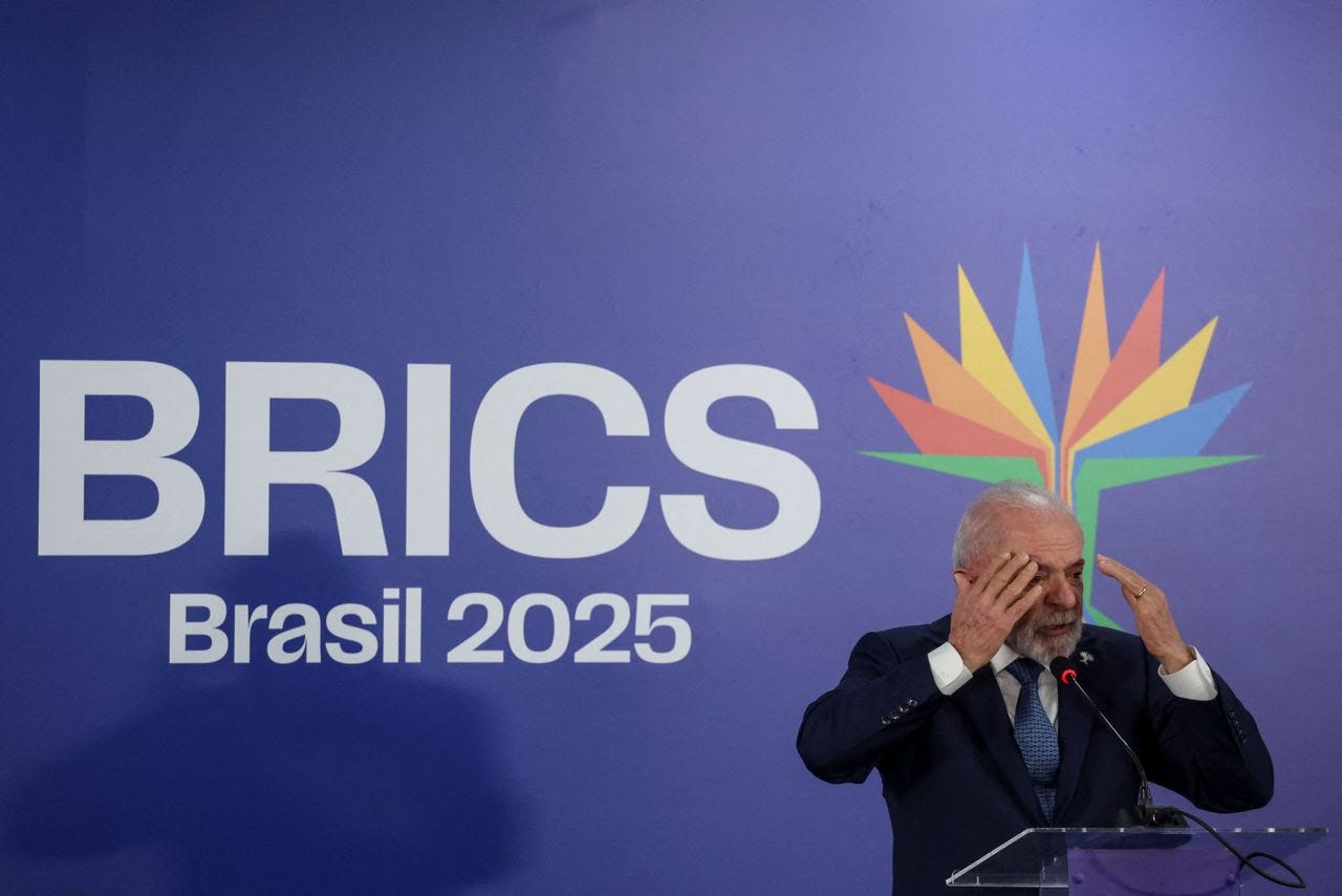 Brazil's President Luiz Inácio Lula da Silva speaks to the media Monday at the BRICS Summit in Rio de Janeiro. (Ricardo Moraes/Reuters)