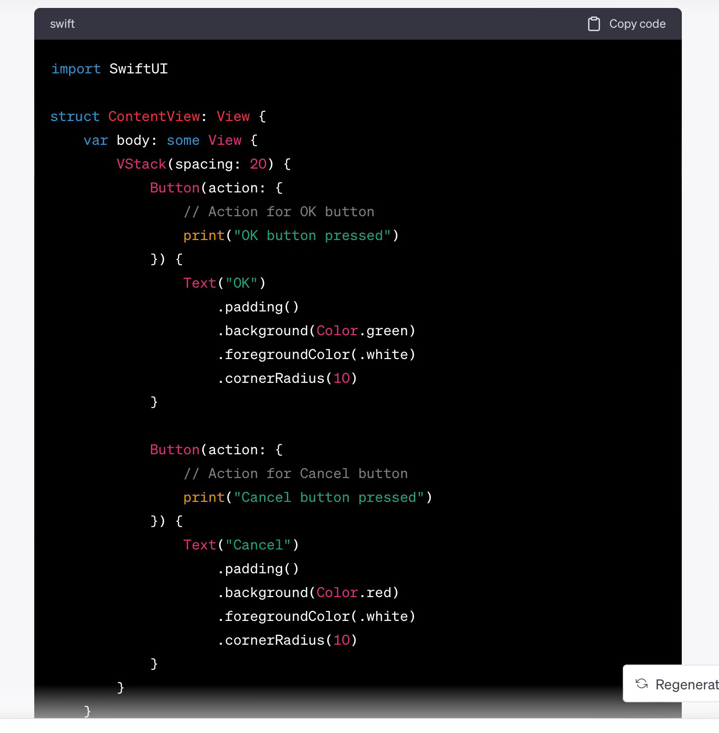 ChatGPT generating SwiftUI code