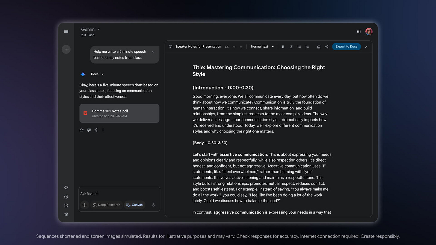 Gemini app rolling out 'Canvas' and Audio Overview podcasts