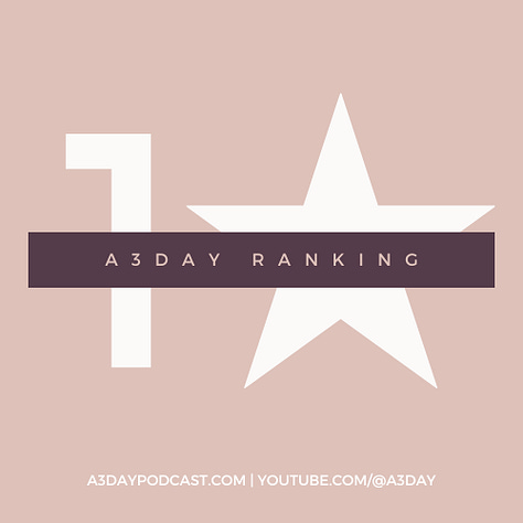 Five images of A3Day Podcast's ranking with a number and a single white star