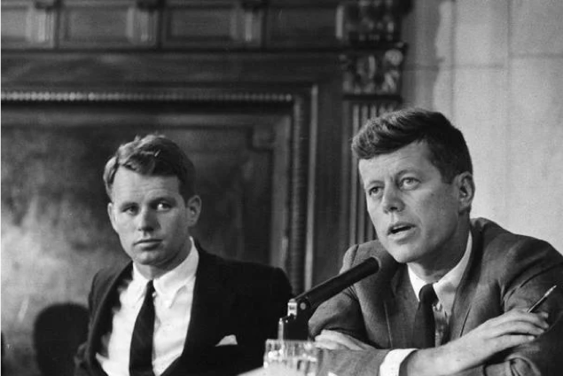 Robert F. Kennedy and John F. Kennedy during the McClellan Senate hearings in 1957. 