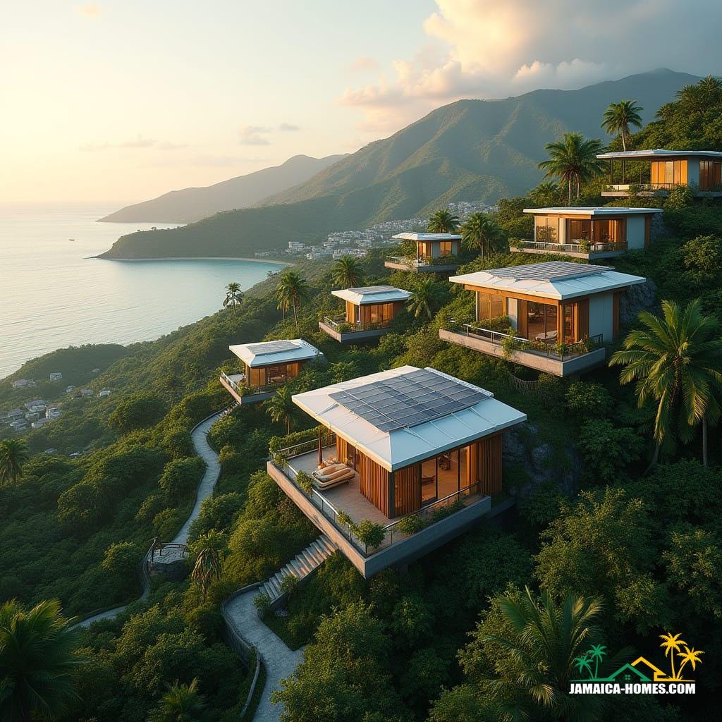 Futuristic hilltop neighborhood in St. Ann, Jamaica, 2040