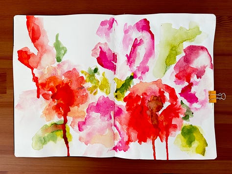 Abstract watercolour flowers in a sketchbook