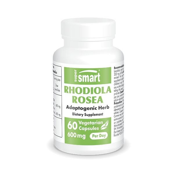 Rhodiola Rosea 600 mg Per Day | GMO & Gluten Free | Adaptogenic Herbs - Fatigue Relief - Brain Booster | 60 Vegetarian Capsules - SuperSmart
