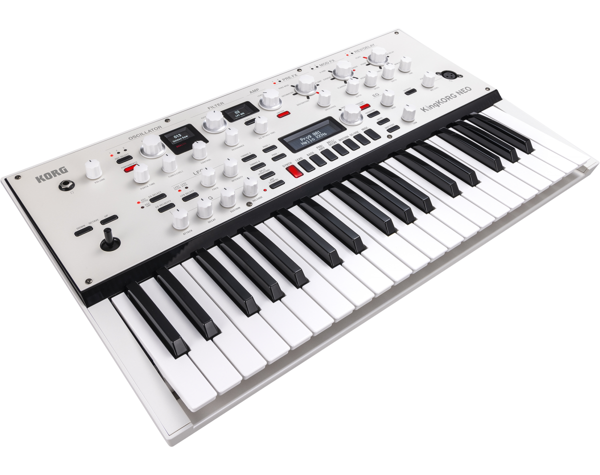 Example of a synthesizer. Notice all the dials to configure the sound of the synth. The KingKORG NEO (Credit: korg.com)