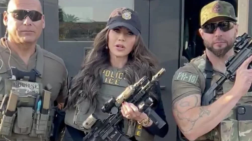 ICE Barbie Kristi Noem Mocked for Pointing Gun at Officer's Head ICE Barbie Kristi Noem Mocked for Pointing Gun at Officer's Head