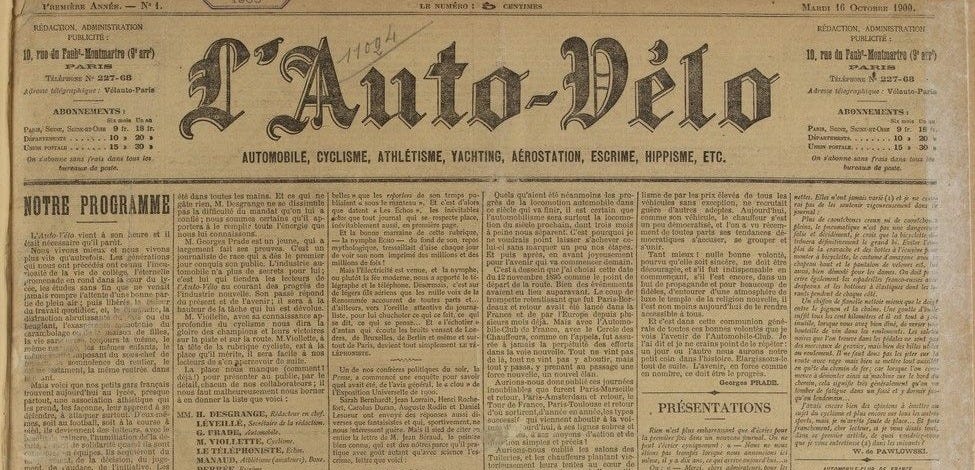 Le journal L'Auto-vélo a un programme ambitieux pour le sport - 16 ...
