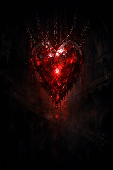 Heart of Sorrows suspended in darkness