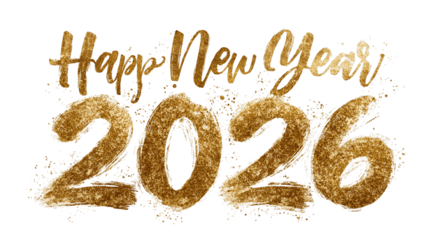 Happy New Year 2026. Golden Celebration Text on Transparent Background  67613957 PNG