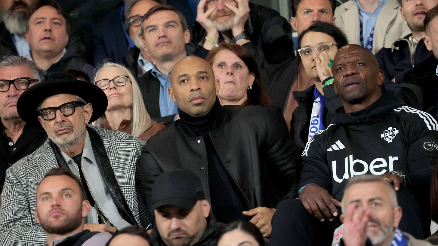 Thierry Henry joined by Hollywood stars as Jeff Goldblum and Terry Crews jet in to watch Dele Alli's Como take on Torino as Cesc Fabregas celebrates crucial win | Goal.com