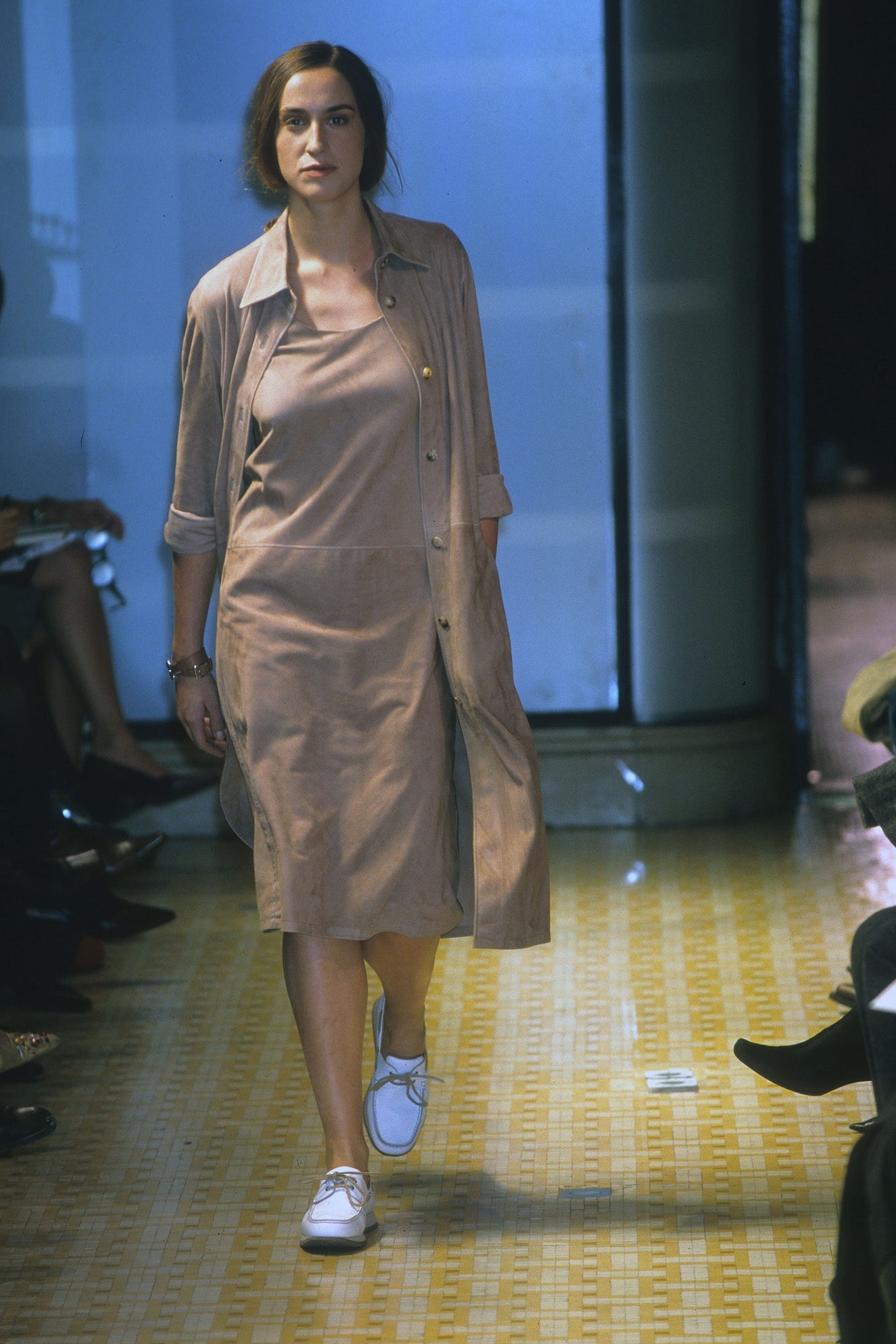 Image may contain Clothing Shoe Footwear Apparel Human Person Runway and Fashion
