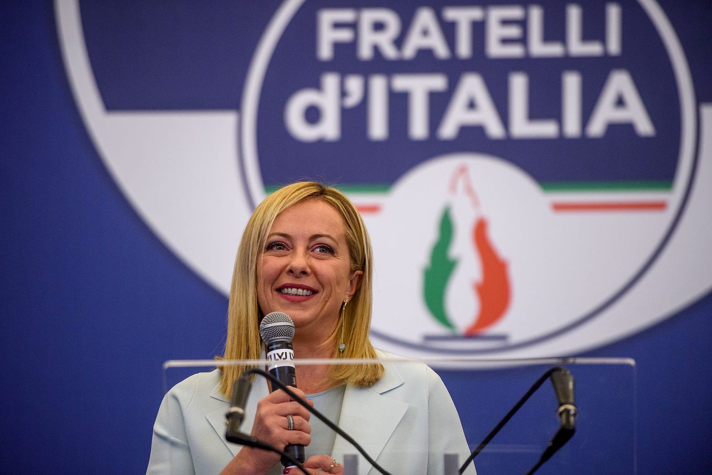 Giorgia Meloni speaks at a press conference at her party’s electoral headquarters on September 26, 2022 in Rome, Italy. (Photo by Antonio Masiello/Getty Images). Giorgia Meloni speaks at a press conference at her party’s electoral headquarters on September 26, 2022 in Rome, Italy. (Photo by Antonio Masiello/Getty Images).