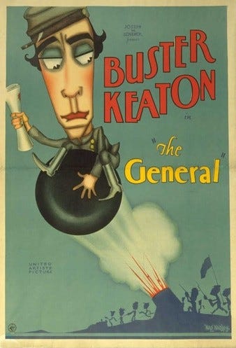 Original theatrical poster for Buster Keaton's The General, inspired by the real-life Great Locomotive Chase