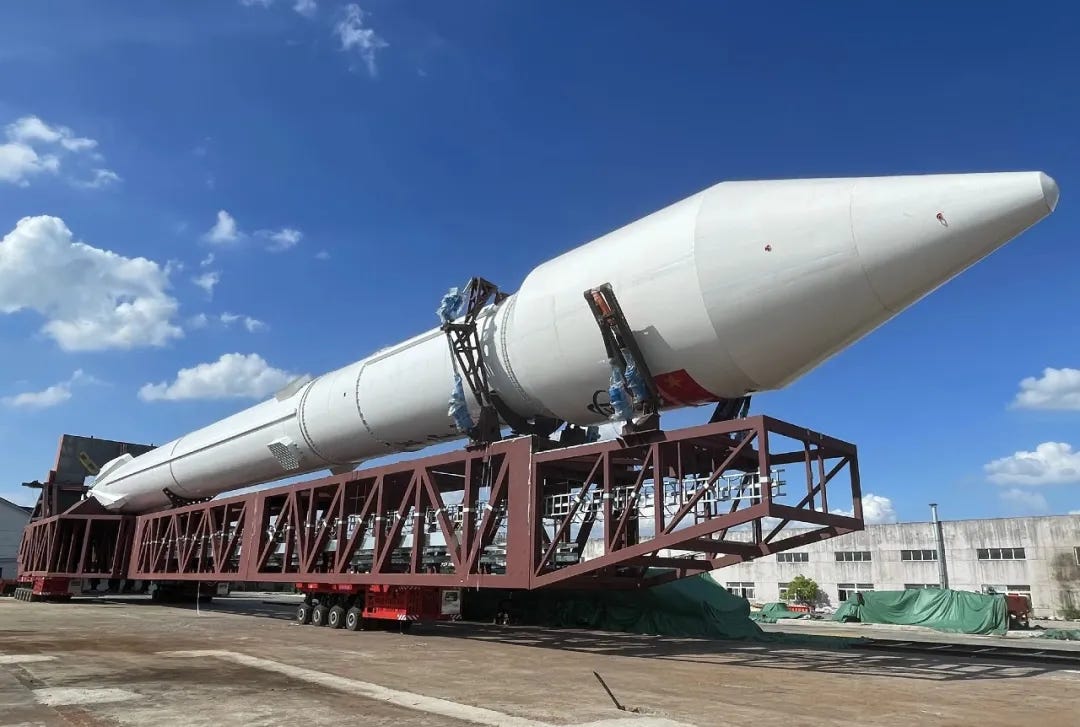 A mockup of iSpace’s Hyperbola-3 rocket atop of a transporter-erector during tests.
