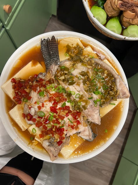 I played around with how to plate + style the dish, the first variation (far right) was a deboned whole fish served head-on, skin-side-up, but it looked kinda jarring