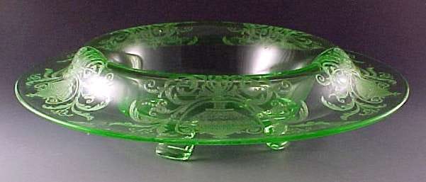 Cambridge Elegant Depression Glass Urn Swag Etched Green Console Bowl